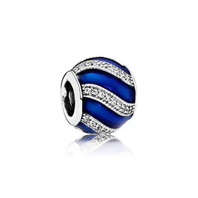 Blue Silver Enamel Bracelet Charm Bead
