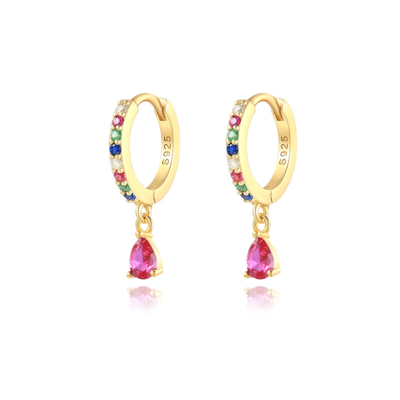 Brinco Argolinha Mymya com Pingente em Gota Pink