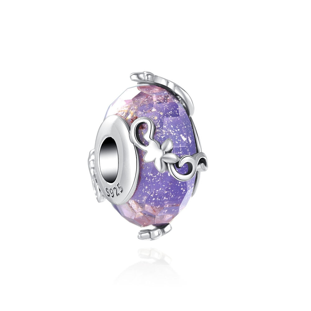 Charm 925 Sterling Silver - Bright Lilac Murano Glass
