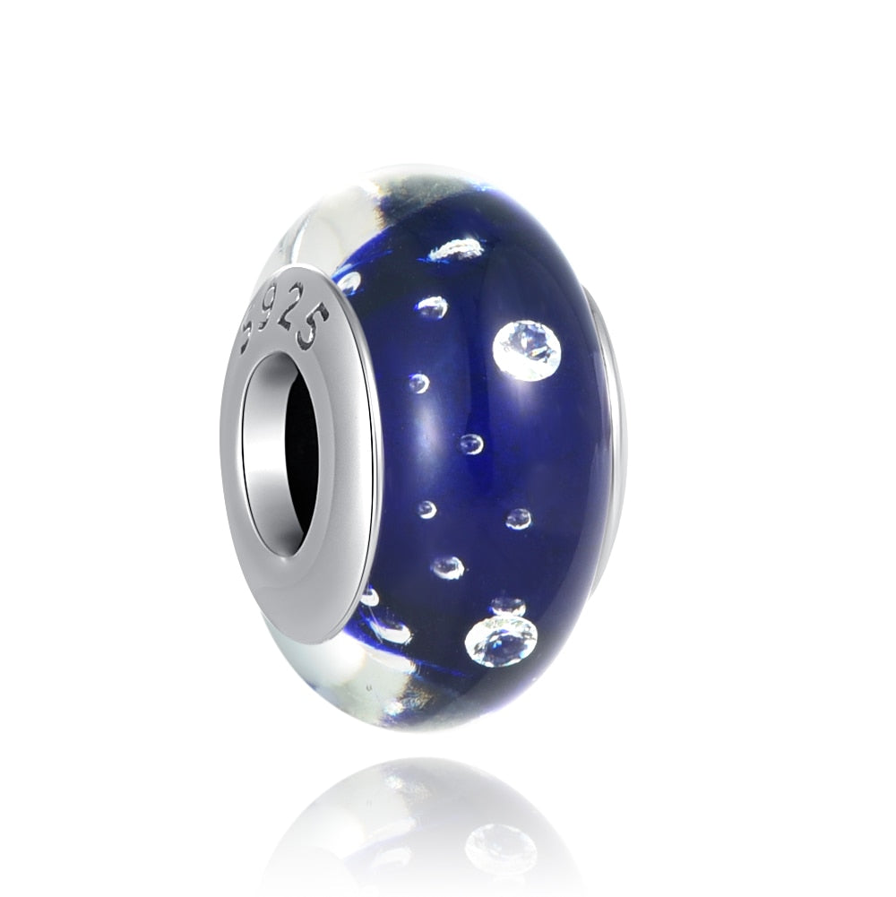 Charm 925 Sterling Silver - Galaxy Murano Glass