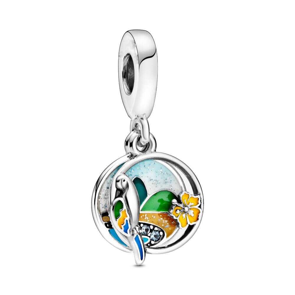 Sterling Silver Brazil Beach Parrot Dangle Charm
