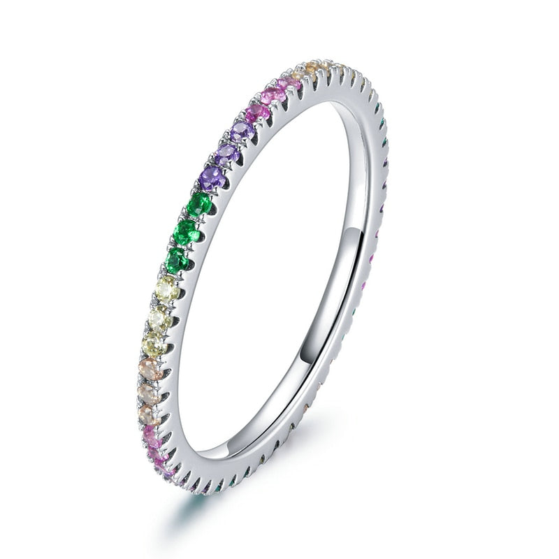925 Silberring mit klassischem Regenbogen-Zirkonia