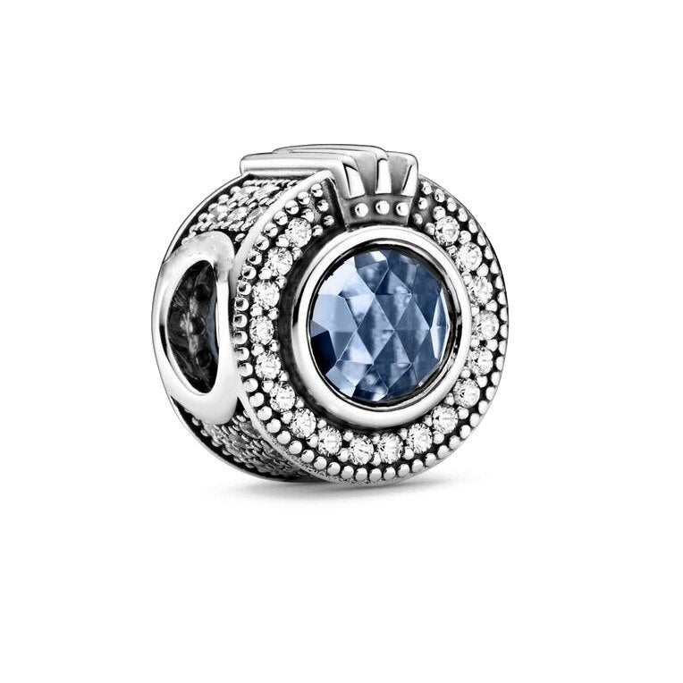 925 Sterling Silver Blue Round Radiant Charm