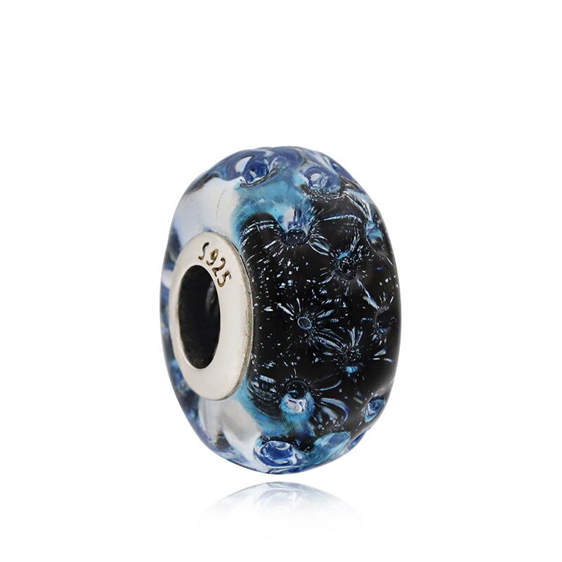 Wavy Dark Blue Murano Glass Ocean Charm