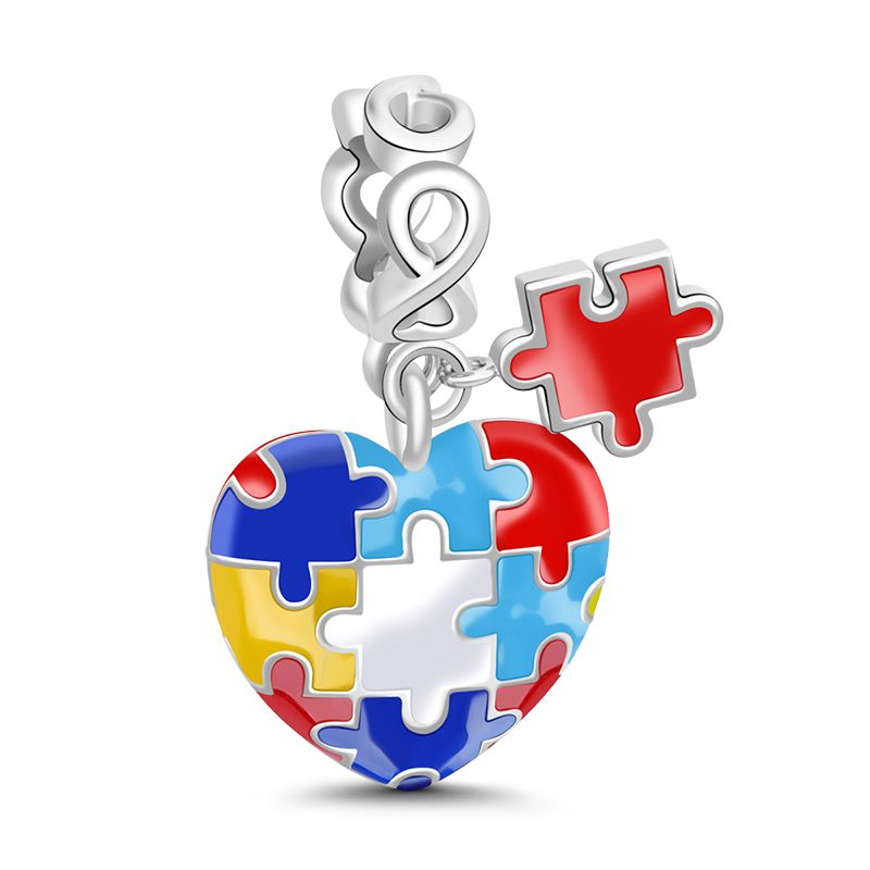 Autism Awareness Heart Puzzle Dangle Charm