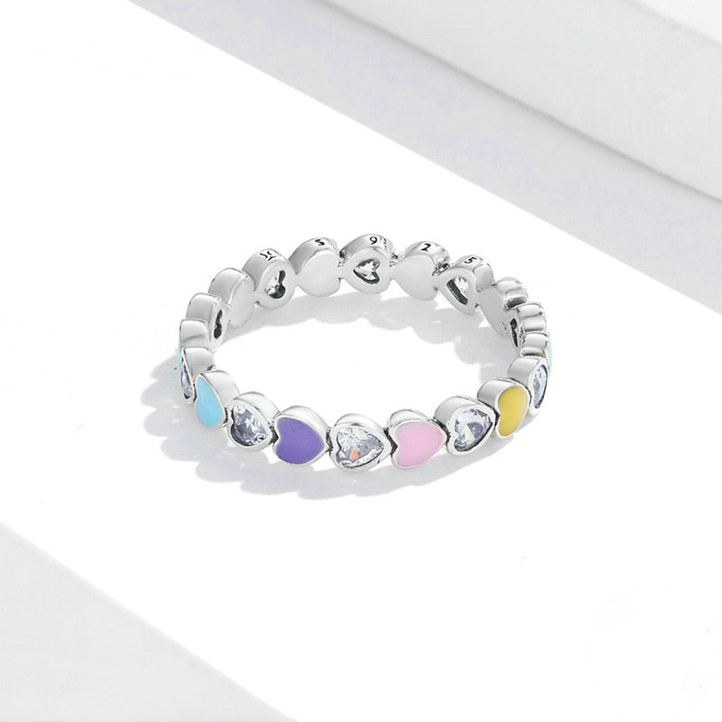 925 Silber Regenbogenring mit Zirkonias und Harz