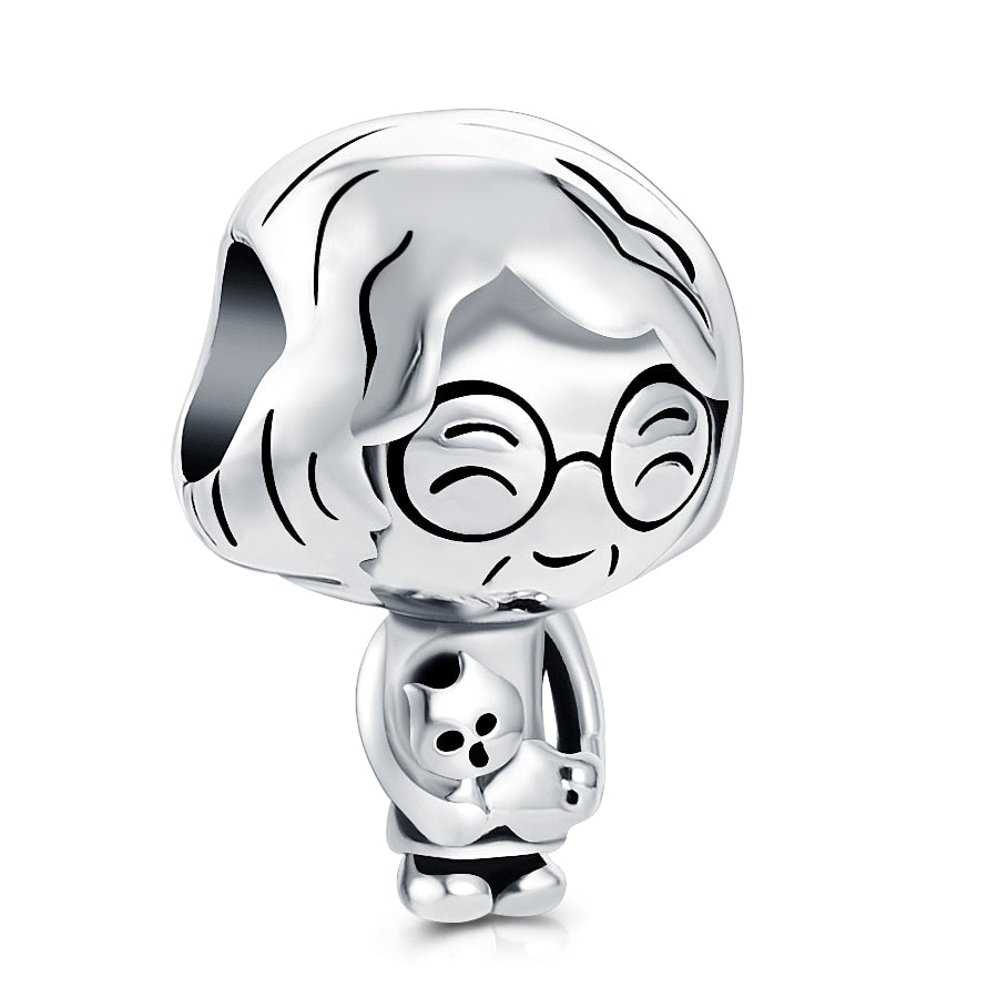 Charm 925 Sterling Silver - Grandma and Kitten
