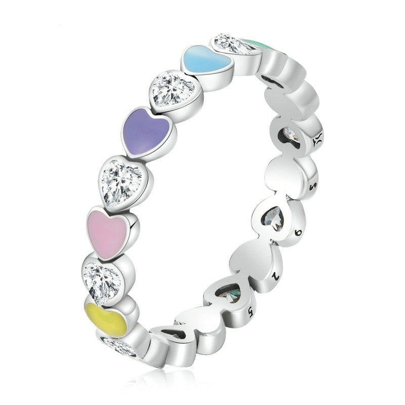 925 Silber Regenbogenring mit Zirkonias und Harz