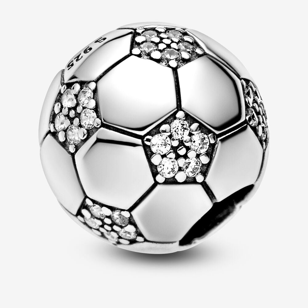 Sparkling Soccer Charm Sterling Silver Crystal Ball Bead