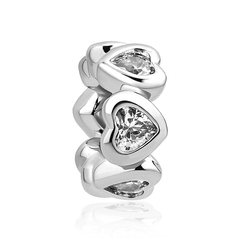 Clear Cubic Zirconia Hearts Spacer Charm