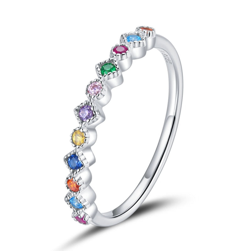 925 Silberring mit Regenbogen-Zirkonia