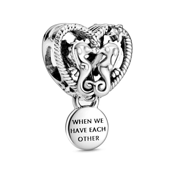 Openwork Seahorses Heart 925 Sterling Silver Charm
