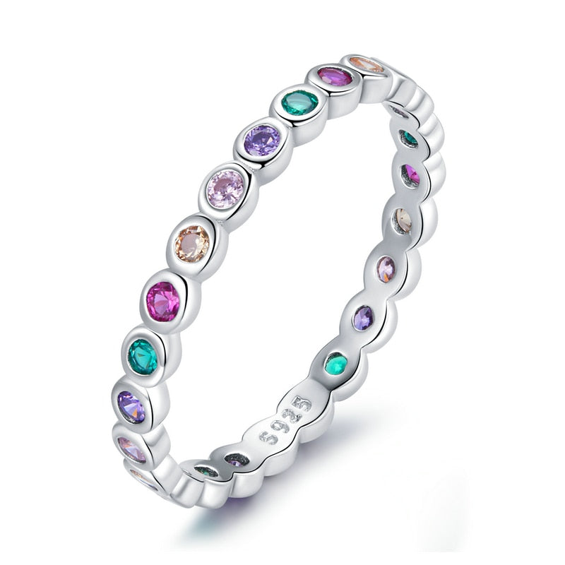 925 Silber Ring mit Regenbogen-Punkten Zirkonia