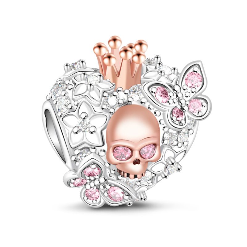 925 Sterling Silver Skull Heart Butterfly Charm