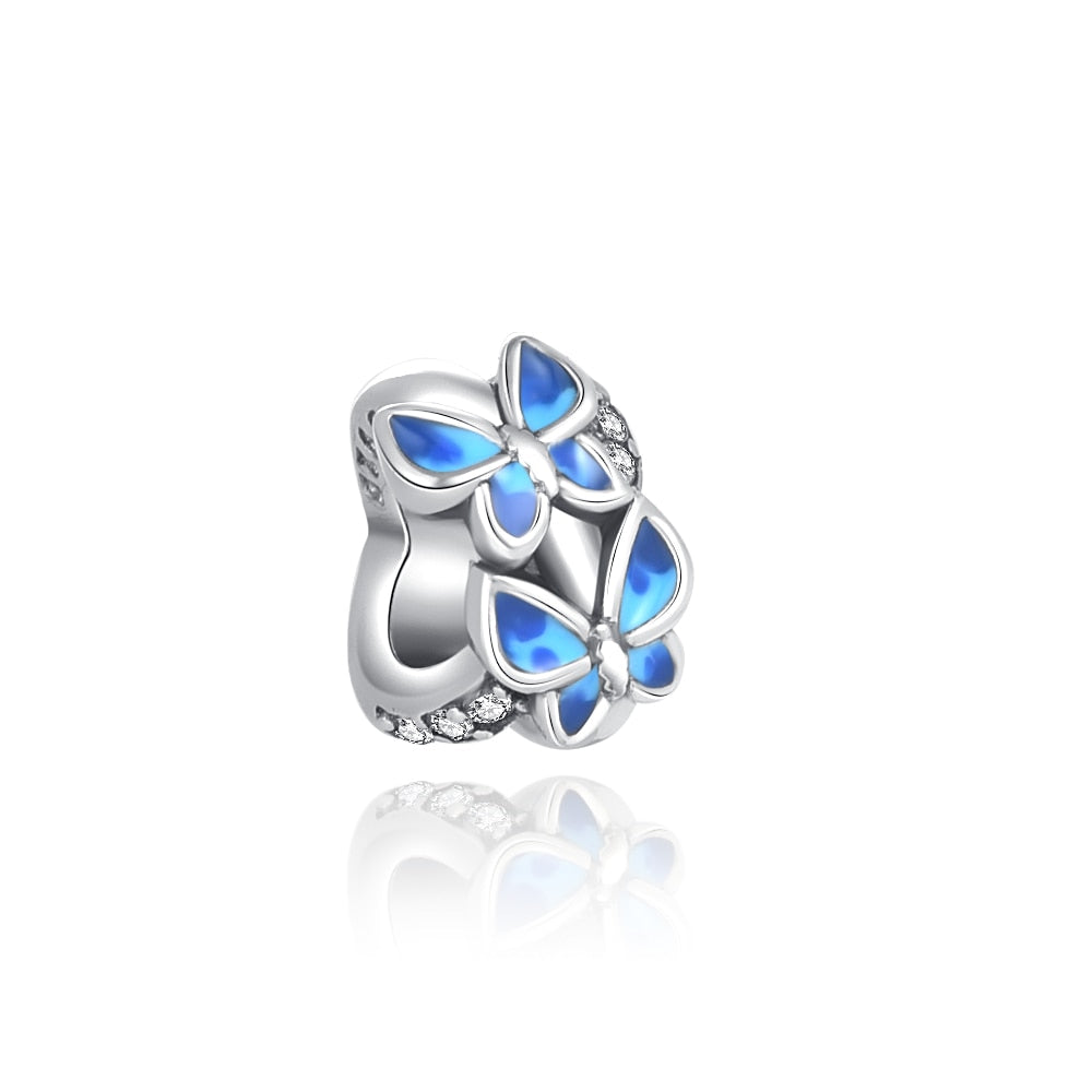 Charm 925 Sterling Silver - Blue Butterflies