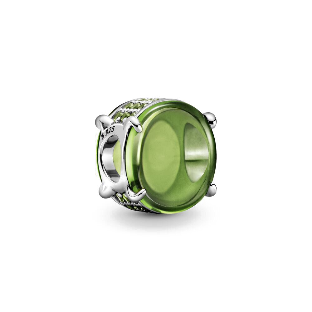 925 Sterling Silver Green Oval Cabochon Charm