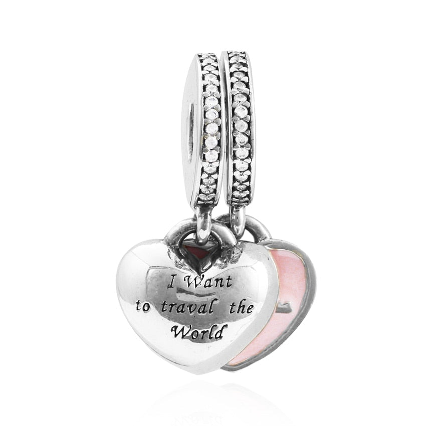 Charm 925 Sterling Silver - I Want to Travel the World