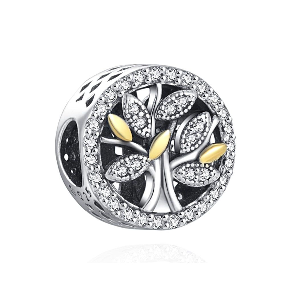 Charm 925 Sterling Silver - Brilliant Family Tree with Gold