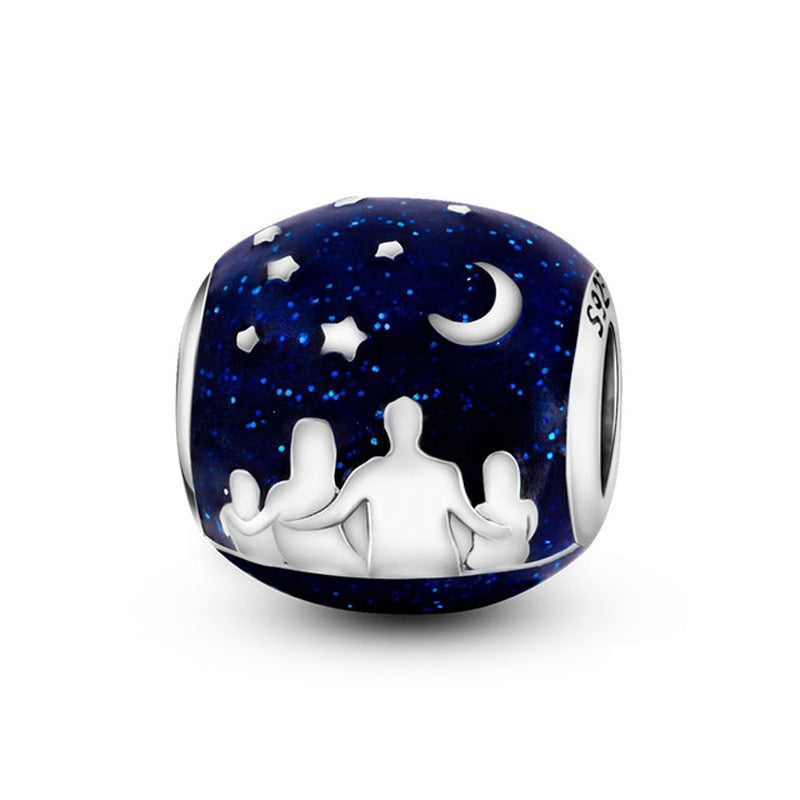 925 Sterling Silver Night Sky Family Charm