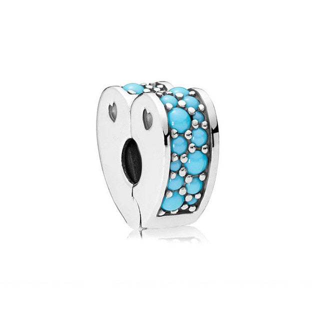 Charm 925 Sterling Silver - Blue Paved Heart Clip
