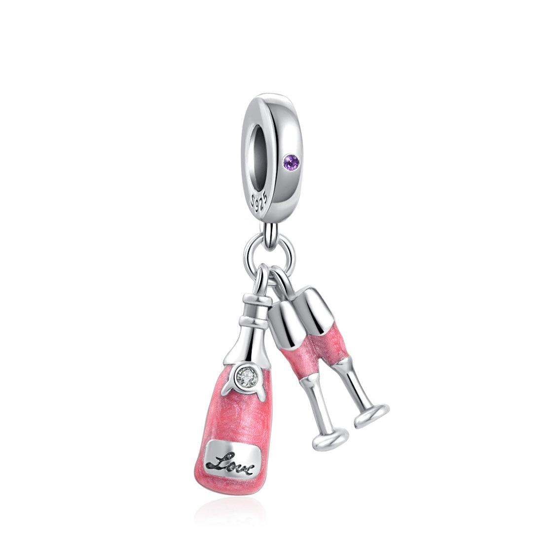 Pink Champagne Bottle and Glasses Celebration Charm