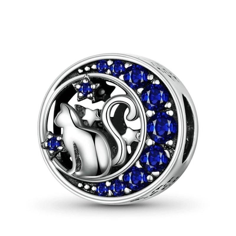 Charm 925 Sterling Silver - Cat in the Stars