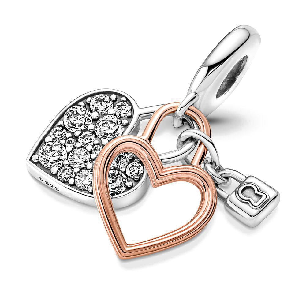 Double Heart Padlock Love Pendant Charm