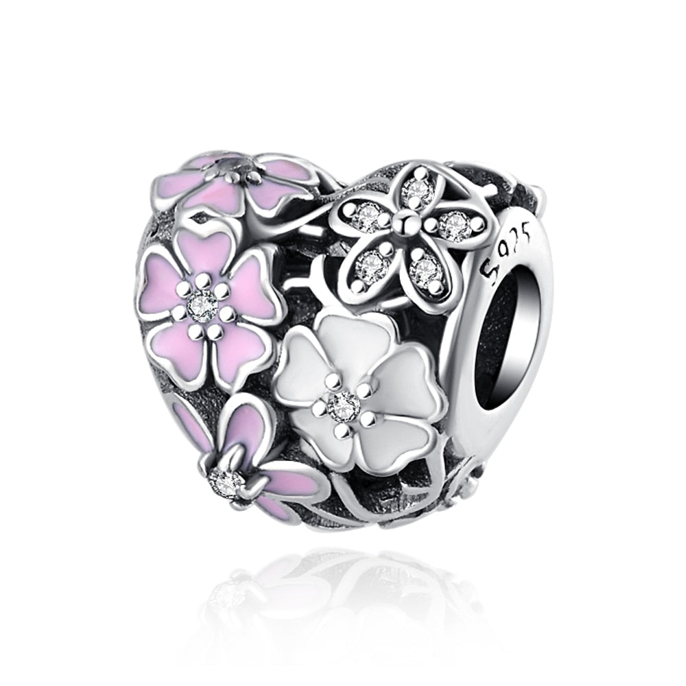 Charm 925 Sterling Silver - Floral Heart