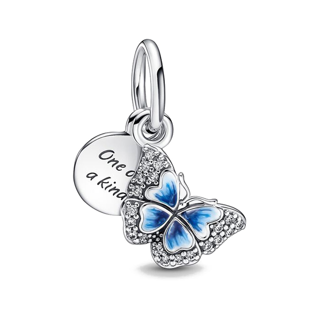 925 Sterling Silver Blue Butterfly Double Charm