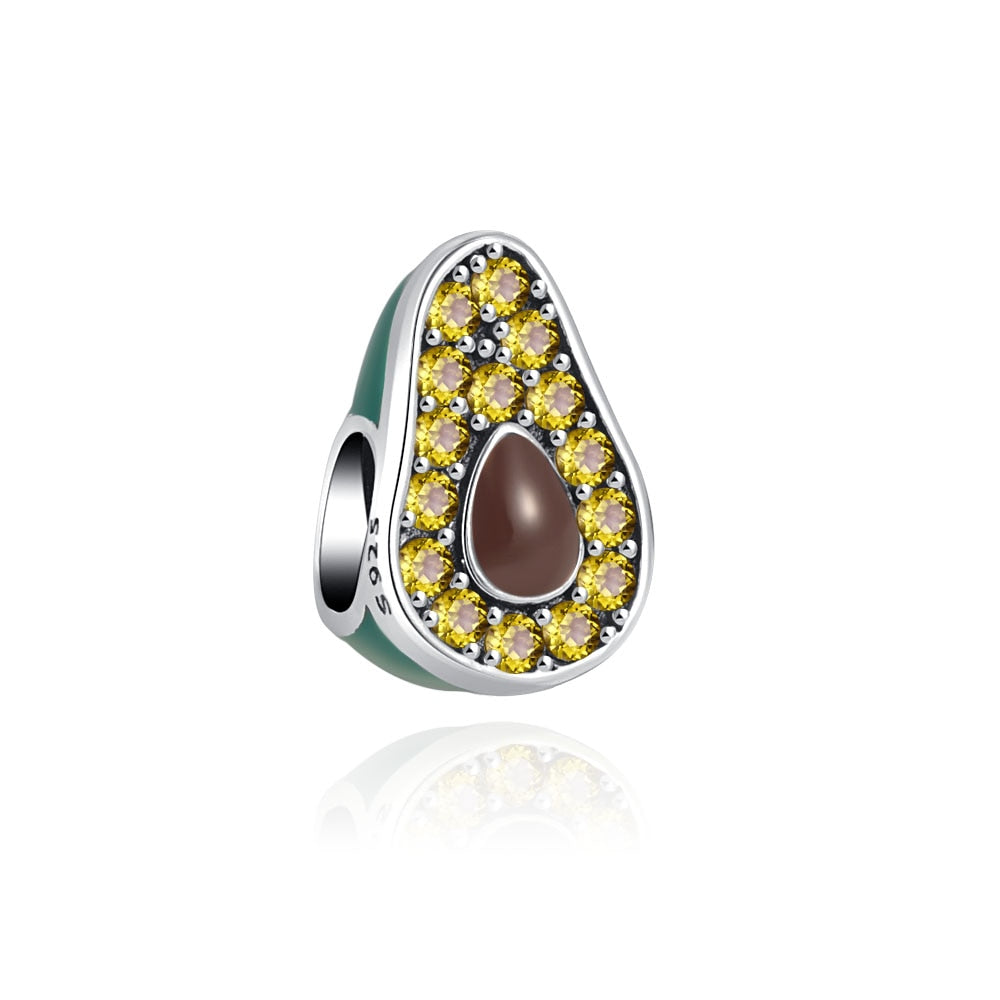 Summer Fruit Avocado Sterling Silver Sparkling Charm