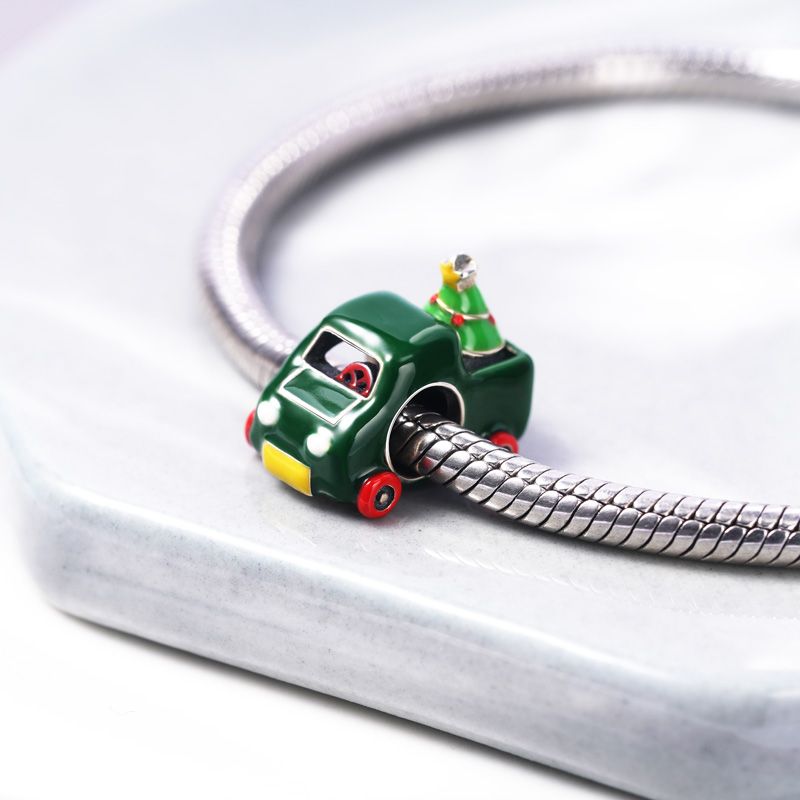 Green Truck with Christmas Tree Charm Bead