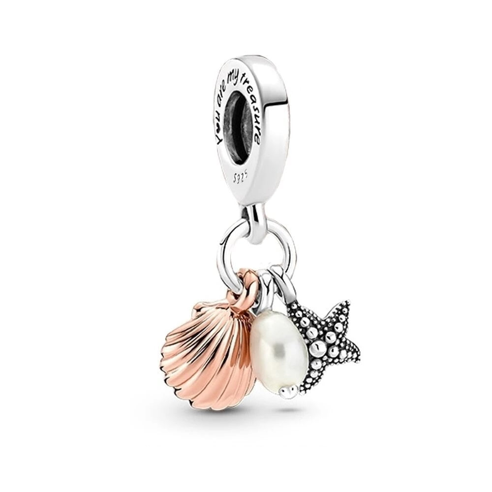925 Sterling Silver Ocean Star Pearl Seashell Charm
