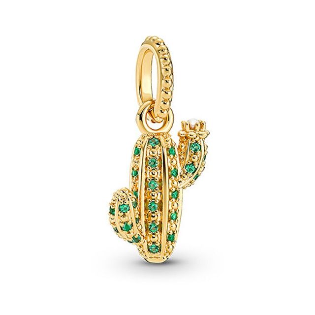 Gold-Plated Sparkling Desert Cactus Charm