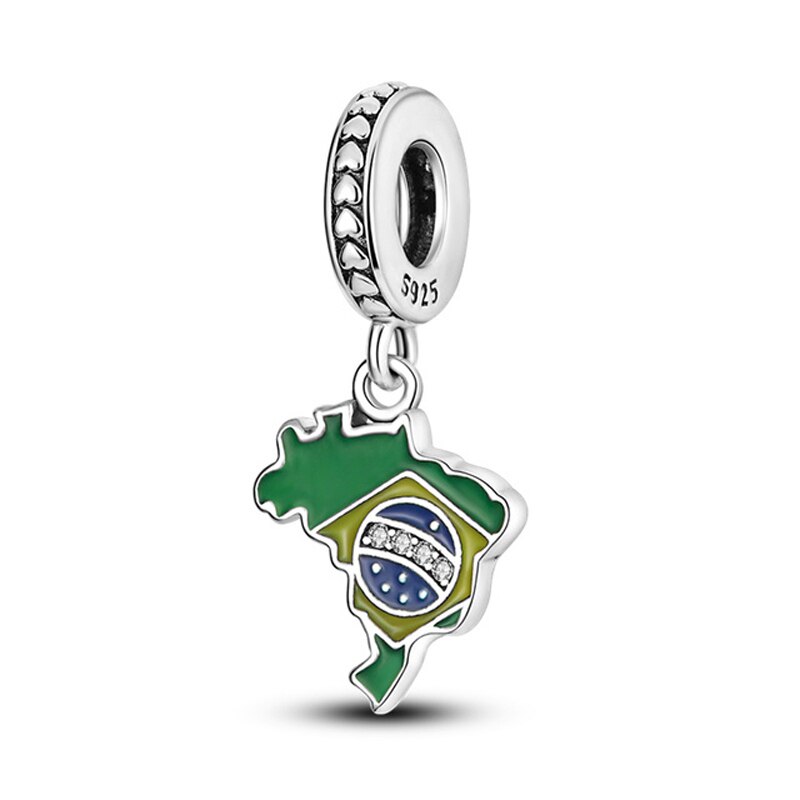 925 Sterling Silver Brazilian Flag Charm