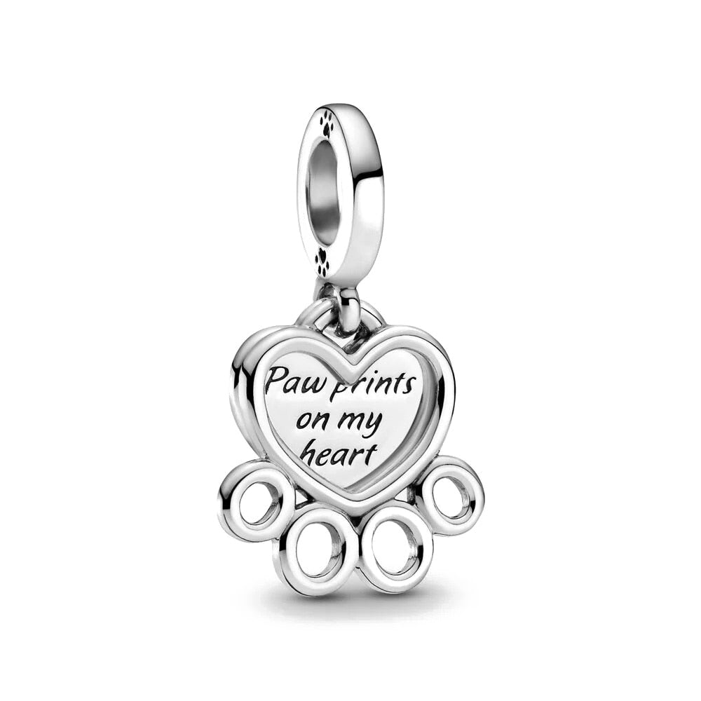 Charm 925 Sterling Silver - Paw Prints in My Heart