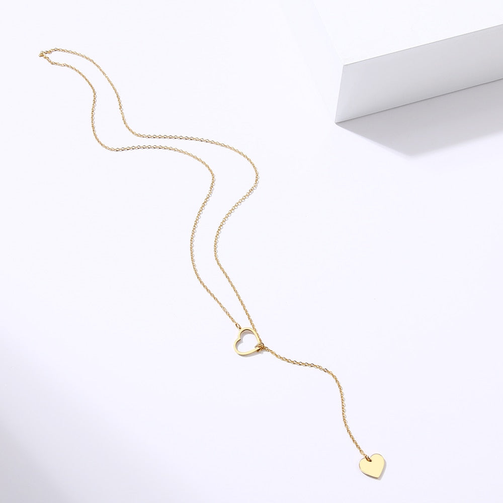 Colar de Encaixe Dois Corações Folheado a Ouro ou Prata