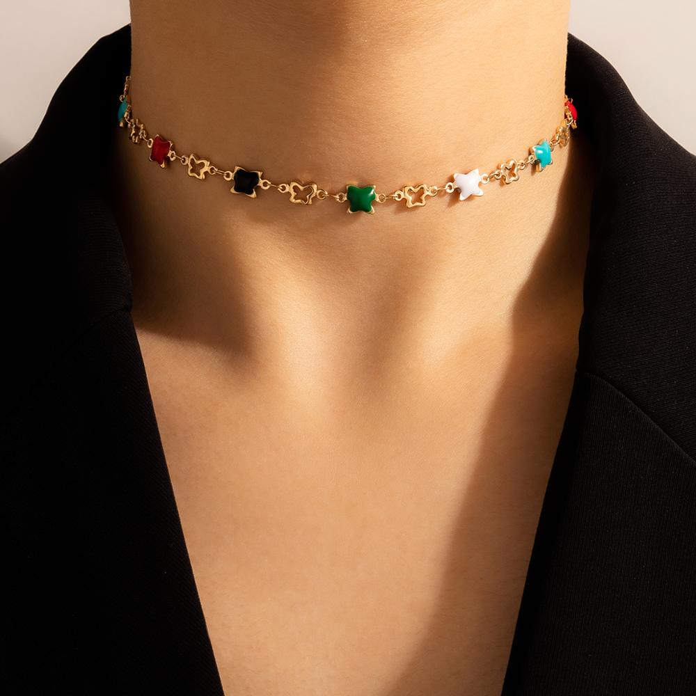 Choker Butterfly Multicolorida Folheada a Ouro