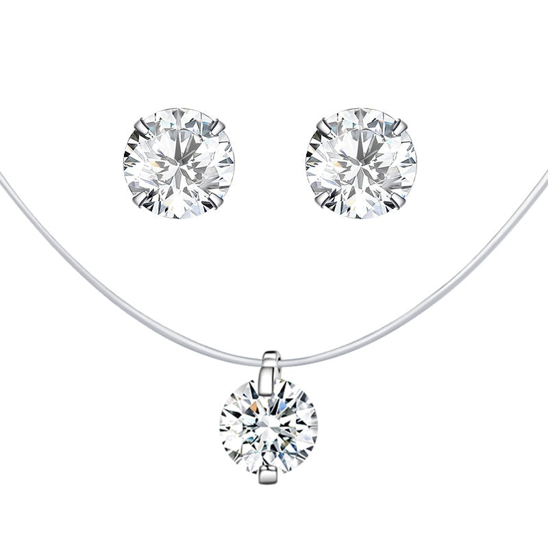 Conjunto em Prata 925 Colar e Brinco Ponto de Luz
