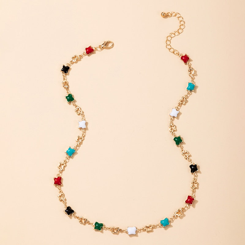 Choker Butterfly Multicolorida Folheada a Ouro