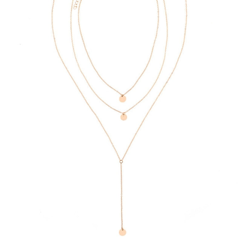 Colar Longo 3 voltas Medalinhas Folheado a Ouro ou Prata